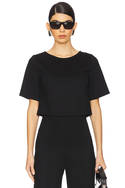 Ponte Knit Short Sleeve Top - Black