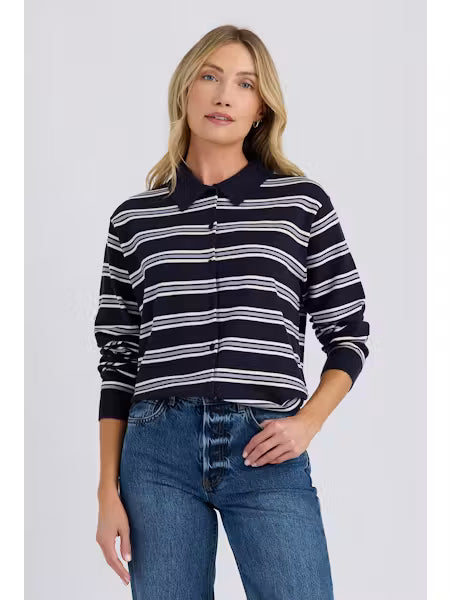 Millie Polo Cardigan - Navy Combo