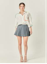 Color Block Binding Volume Sleeve Top