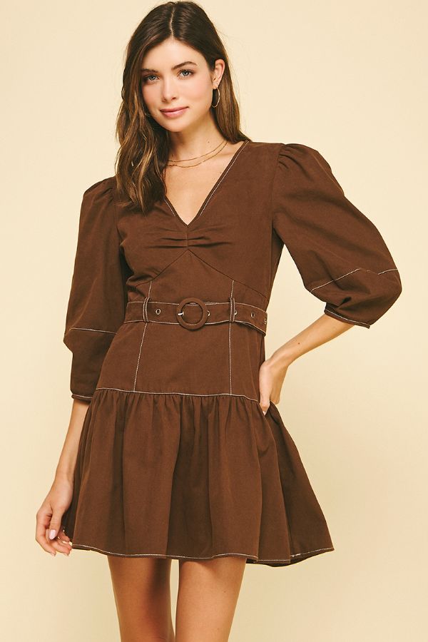 CoCo Puffed Sleeve Belted Mini Dress