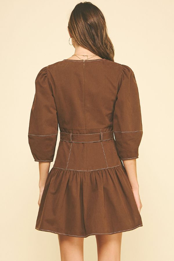 CoCo Puffed Sleeve Belted Mini Dress