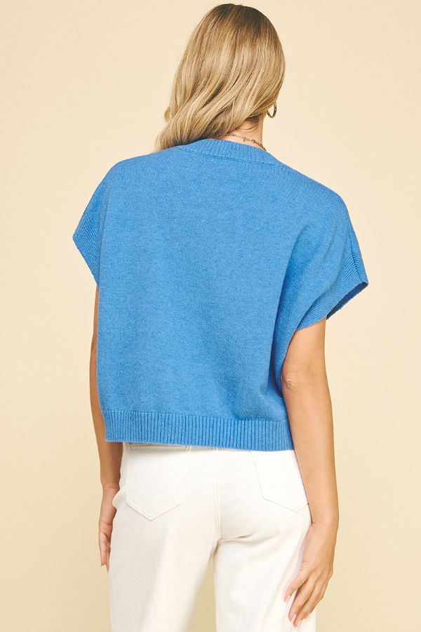 V-Neck Cap Sleeve Sweater - Urban Blue