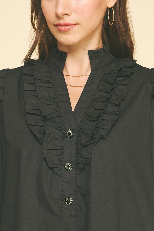Ruffled Detail Mini Dress - Black