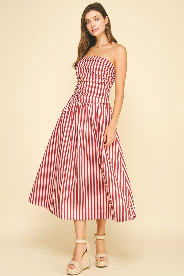 Stripe Tube Maxie Dress - Pink/Wine