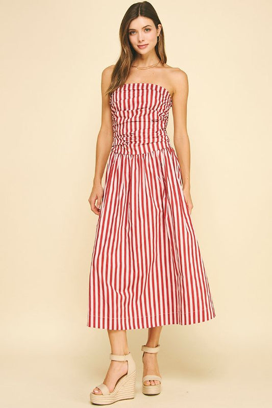 Stripe Tube Maxie Dress - Pink/Wine