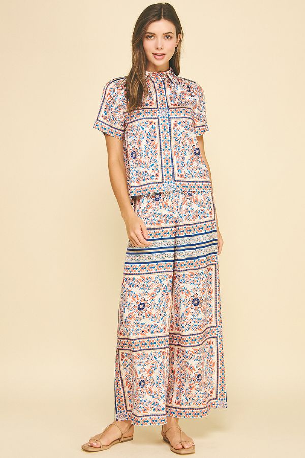 Scarf Print Wide Leg Pants