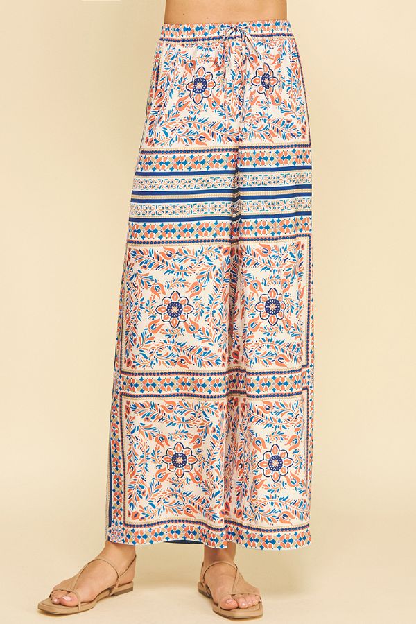 Scarf Print Wide Leg Pants