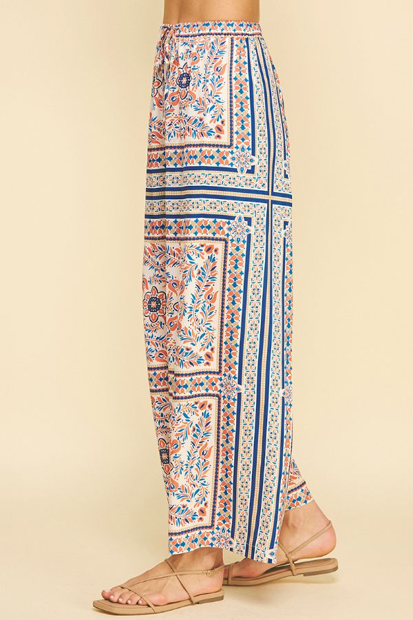 Scarf Print Wide Leg Pants