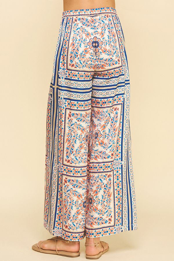 Scarf Print Wide Leg Pants