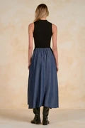 Mock Neck Sleeveless Midi Dress - Denim/Black