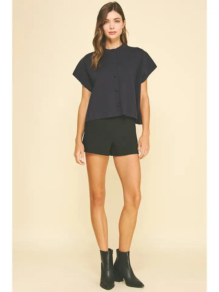 Button Down Cap Sleeve Sweater