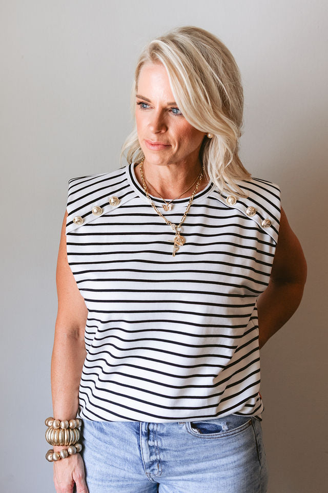 Black/White Power Shoulder Top