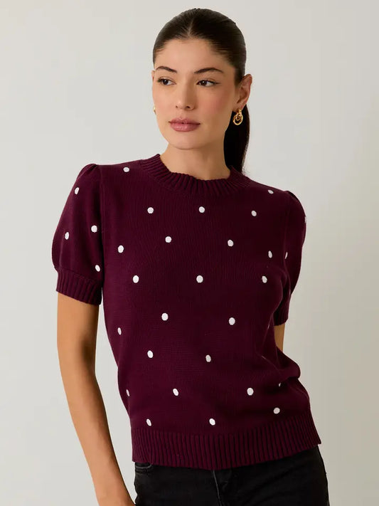 Maroon/White Polka Dot Sweater