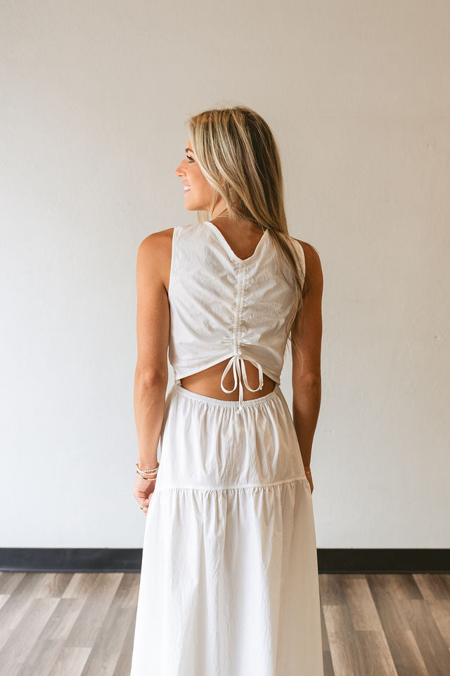 Sleeveless Tiered Dress w/Back Ruched Detail