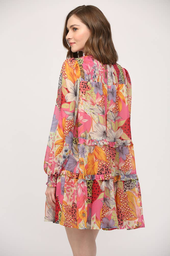 Printed Chiffon Smocked Yoke Dress