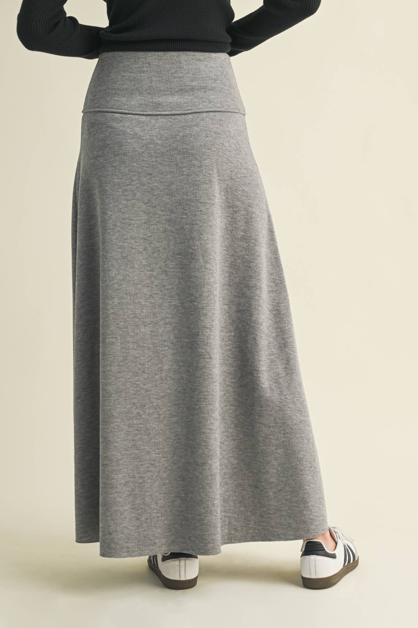 Grey Brushed Rib Maxi Skirt