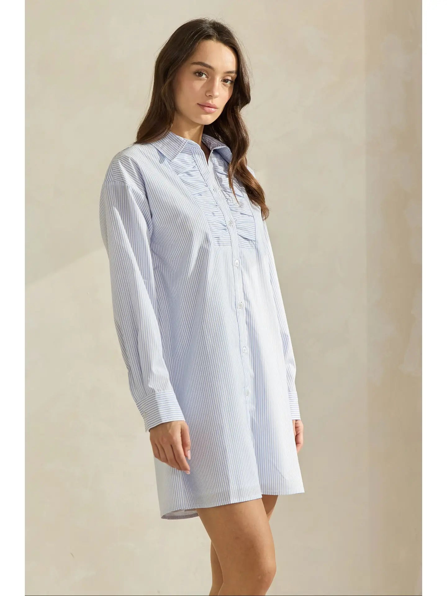 Blue & White Striped Mini Shirt Dress