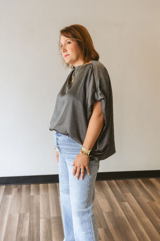 Graphite Draped Loose Fit Top