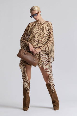 Waterfall Sleeve Zebra Print Crinkle Georgette Mini Dress