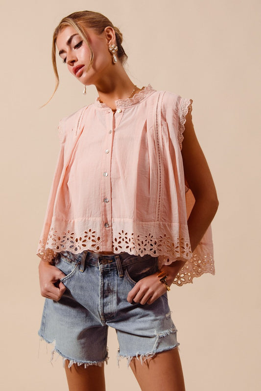 Blush Pleated Sleeveless Top