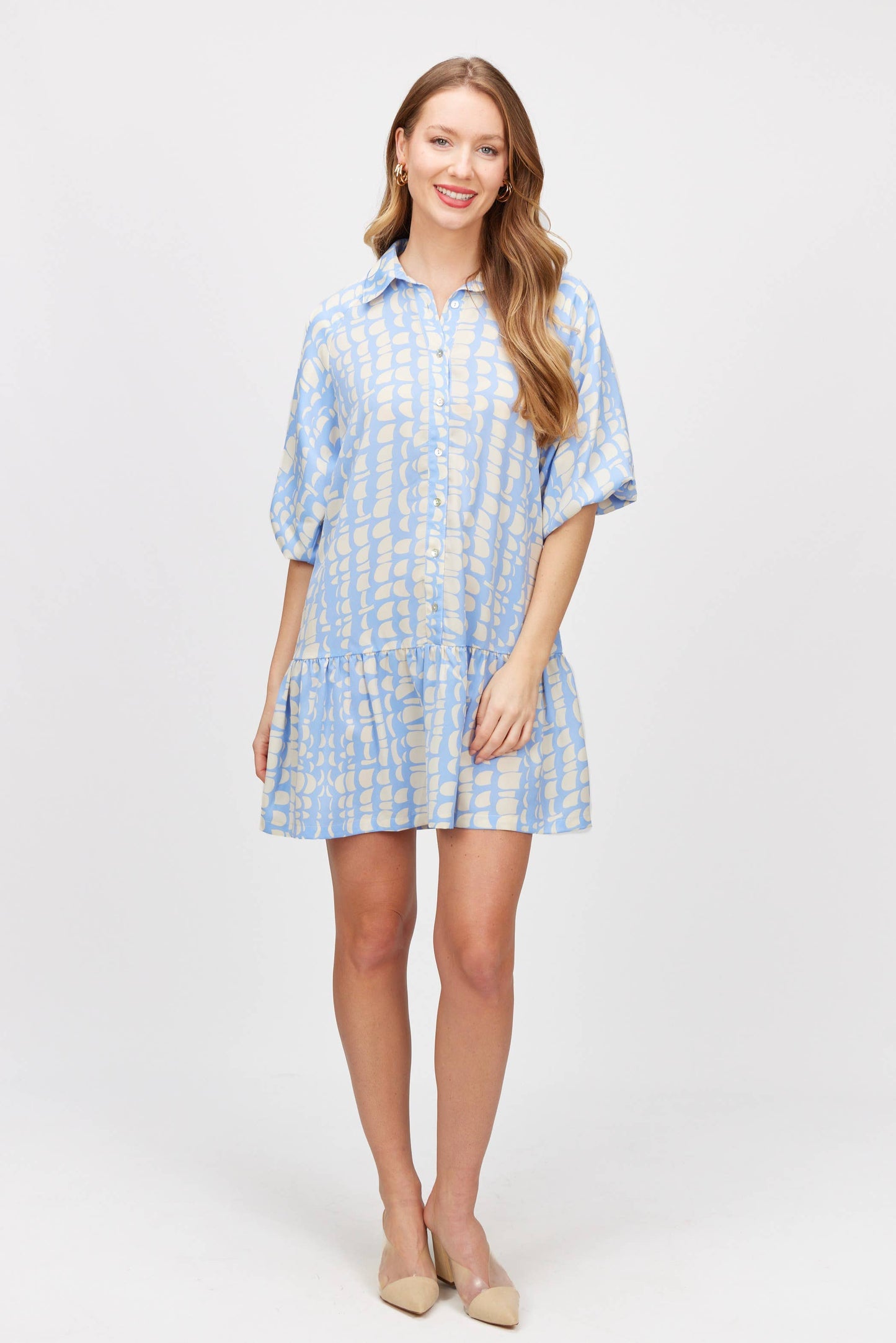 Geometric Print Puff Sleeve Dress