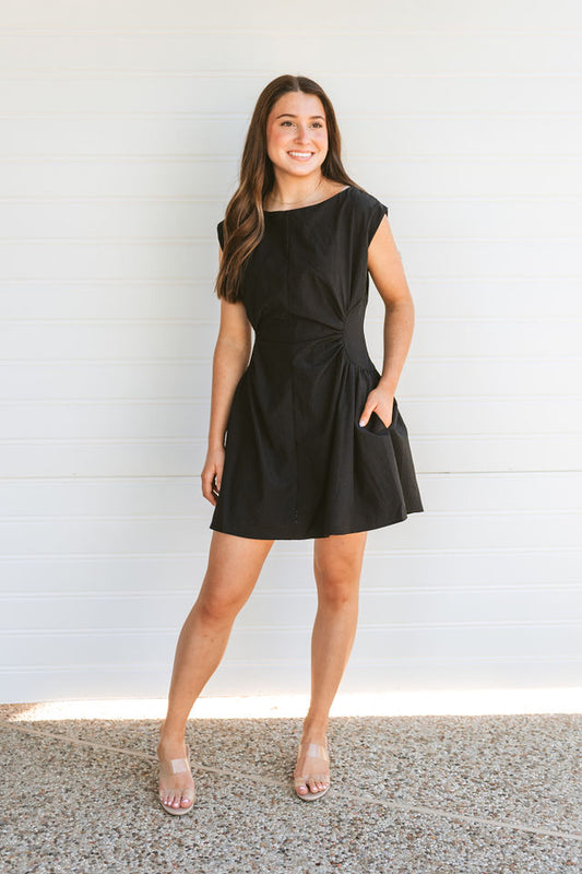Black Cap Sleeve Mini Dress