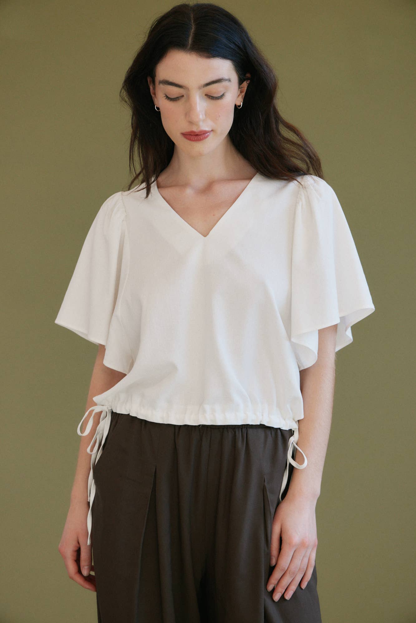 DRAWSTRING LINEN BLEND BLOUSE