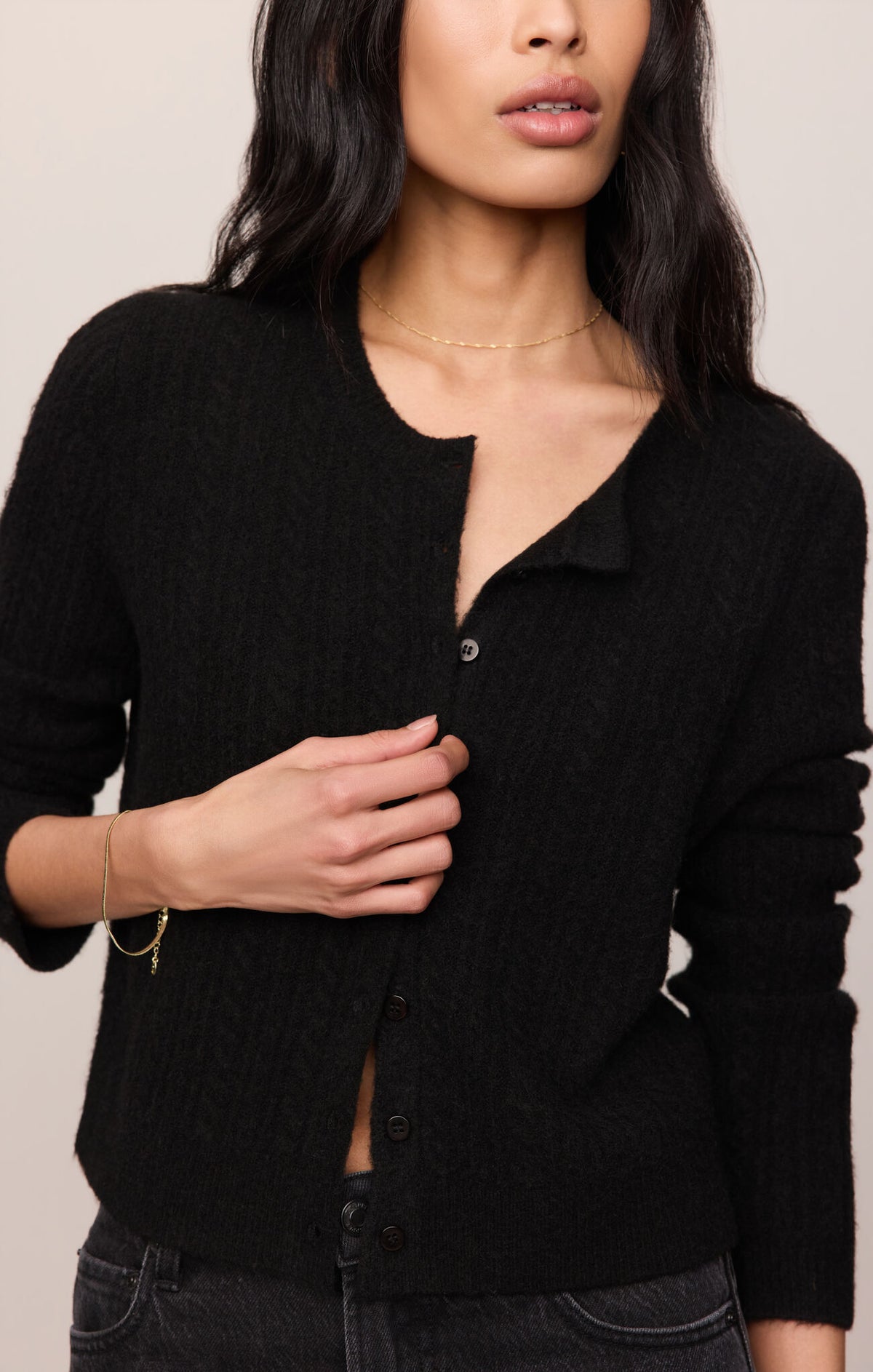 Medina Pointelle Cardigan - Black