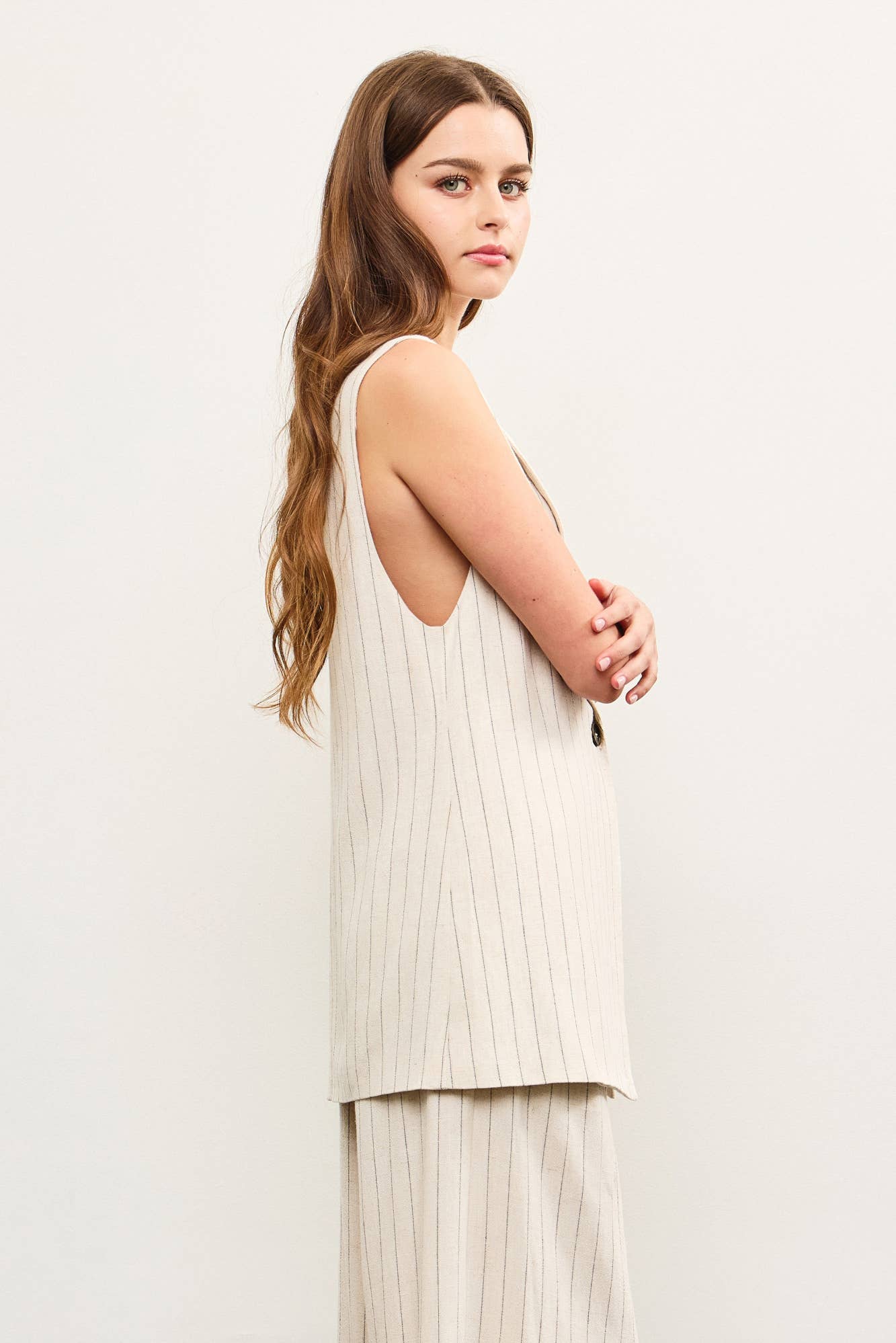 Oatmeal Sleeveless Striped Blazer