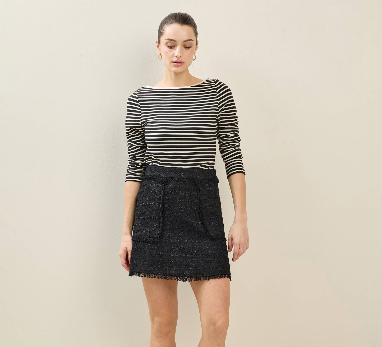 Black & Ivory Striped Mini Back Bow Top