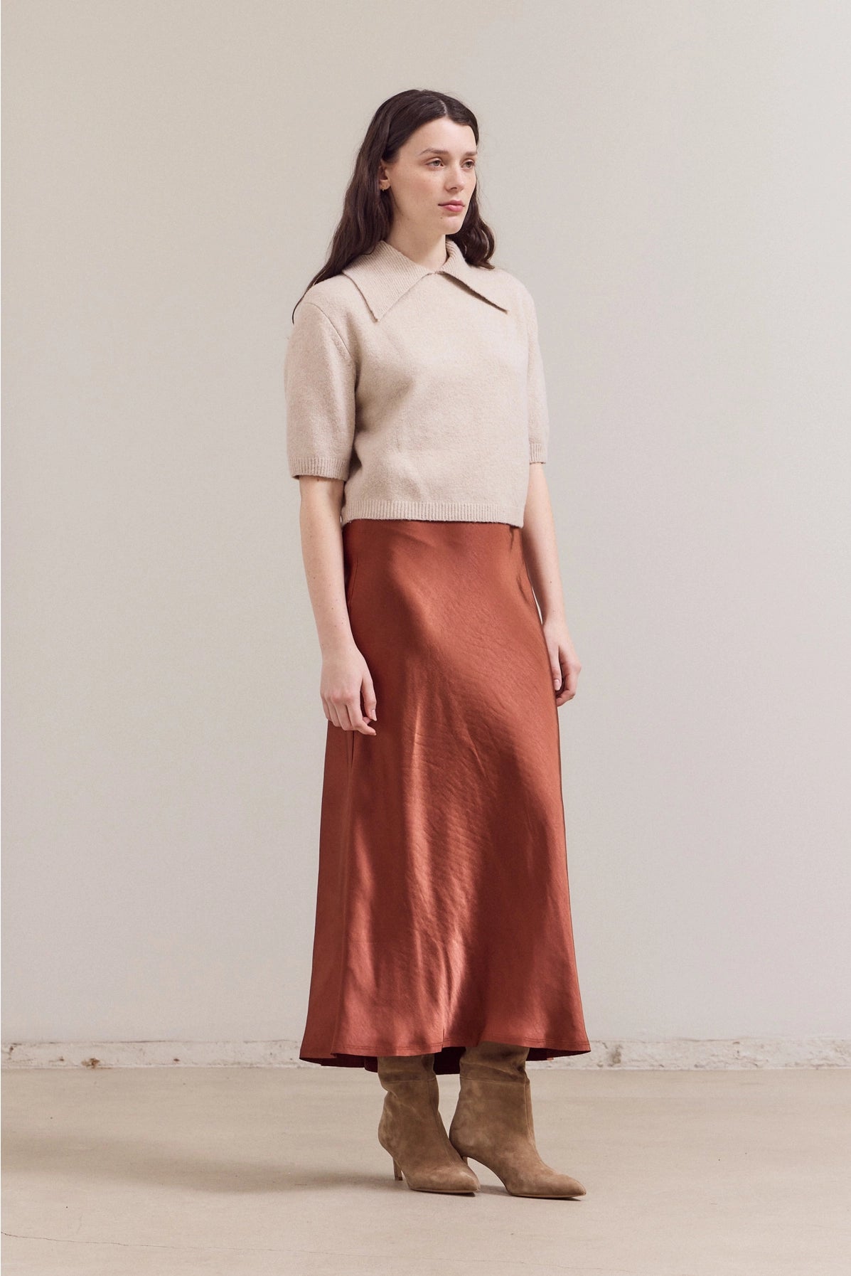 Irish Cream 3/4 Sleeve Collar Top