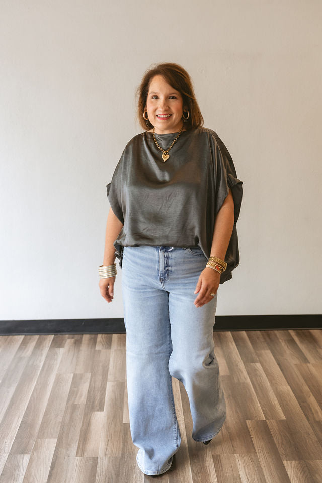 Graphite Draped Loose Fit Top