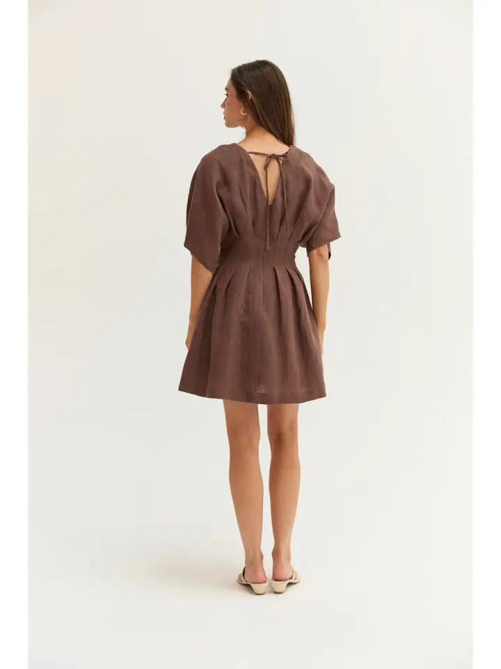 Thea Pleated Linen Mini Dress