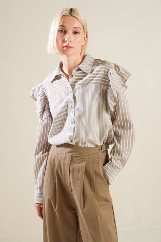 Taupe Striped Top
