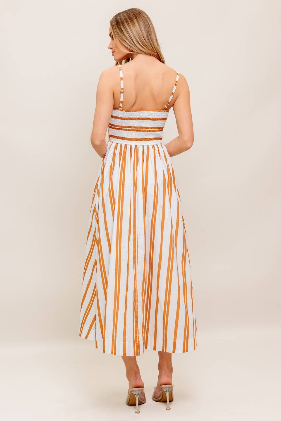 Ivory & Brown Stiped Midi Dress