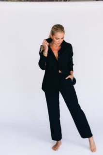 TEMPLE Wide Leg Pant Oxford - Black