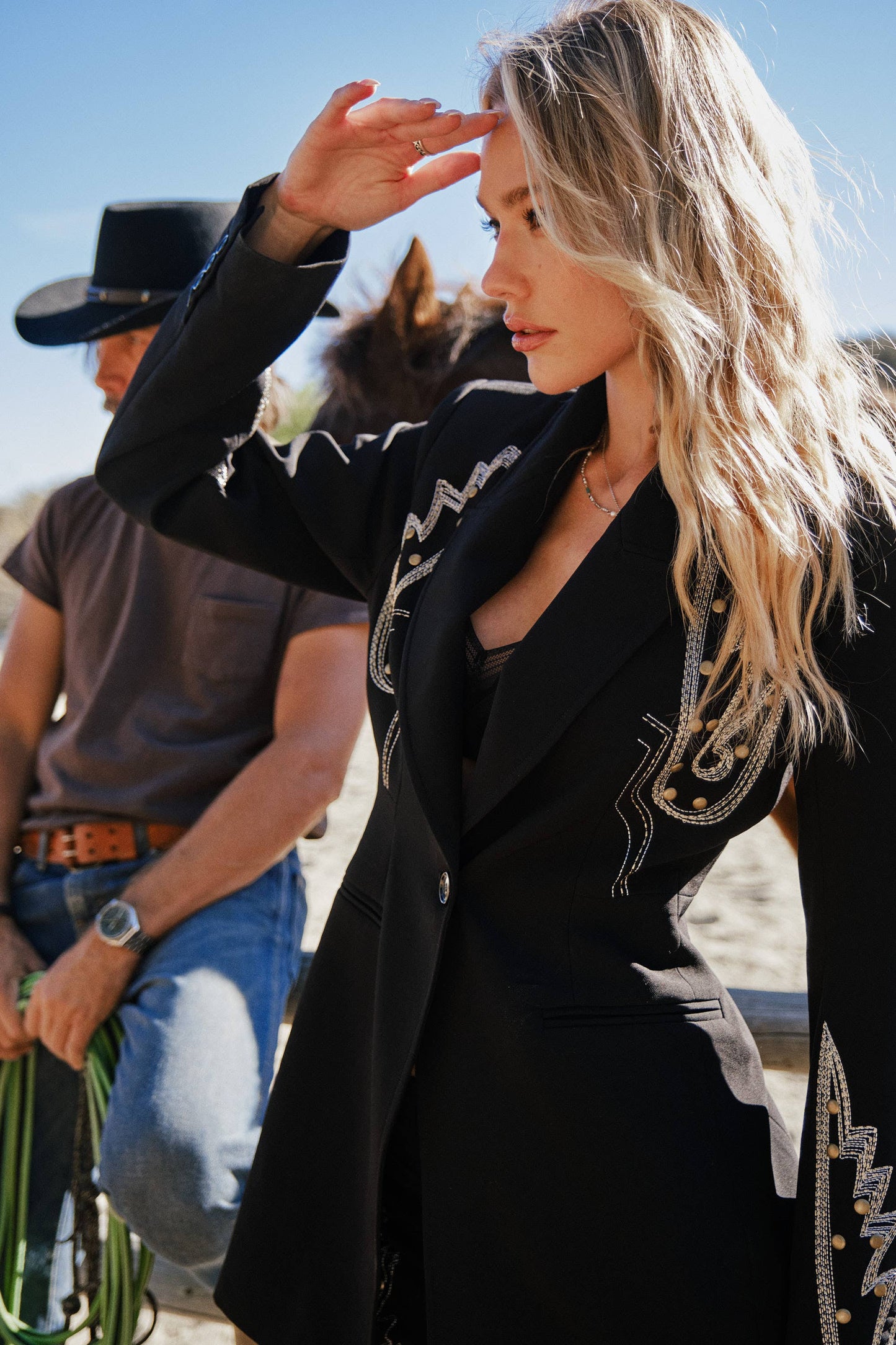 Black Embroidered Tunic Blazer