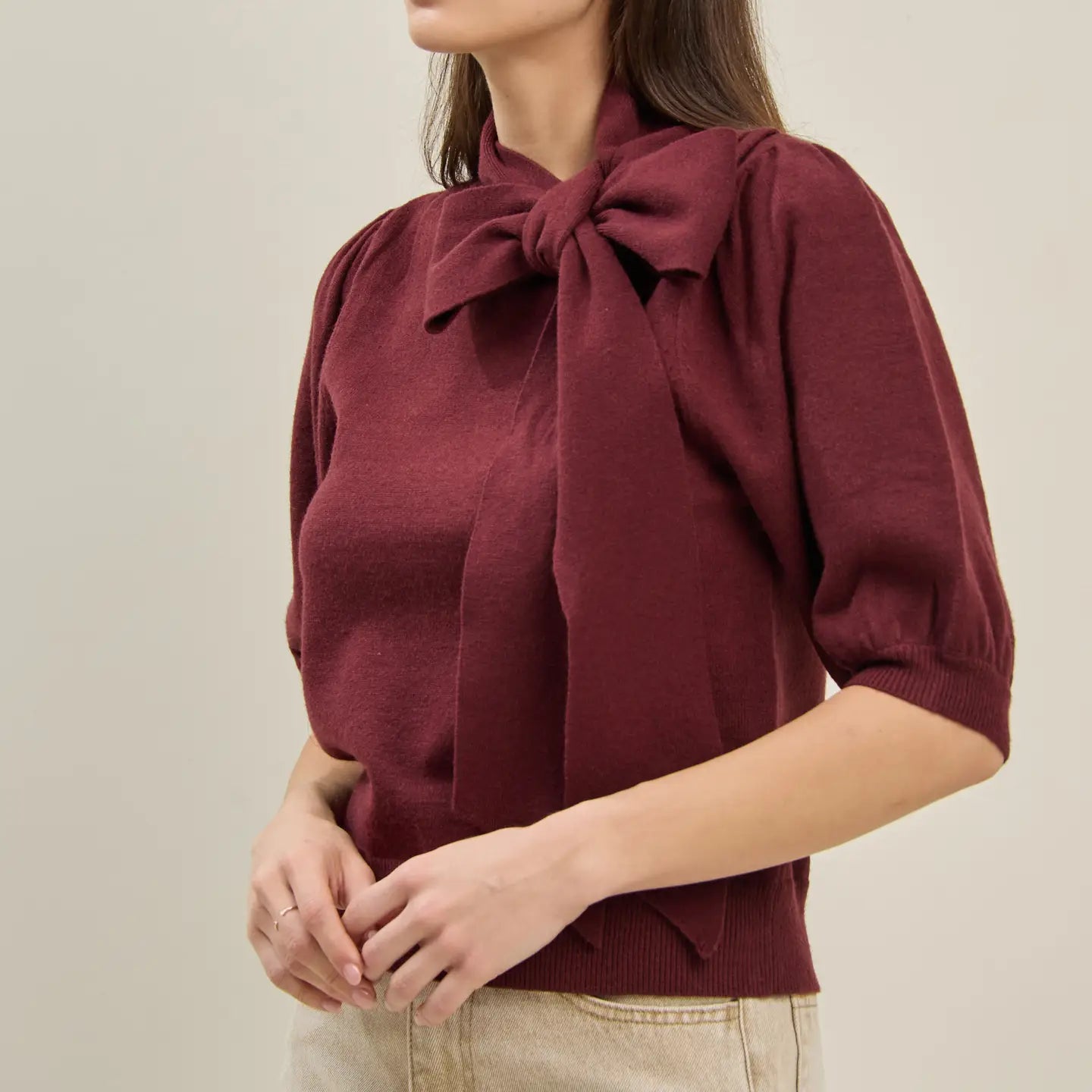 Maroon Bow Sweater Top