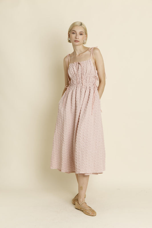 Pink Rosette Midi Dress