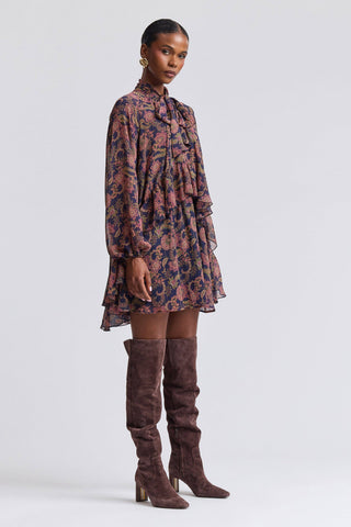 Paisley Chiffon Ruffle Mini Dress