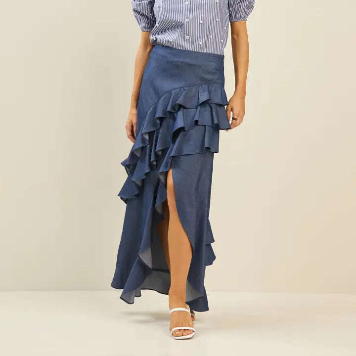 Indigo Ruffle Skirt