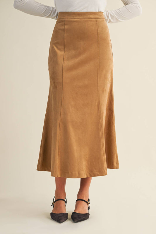 SUEDE FLUTED GORE HEM SKIRT