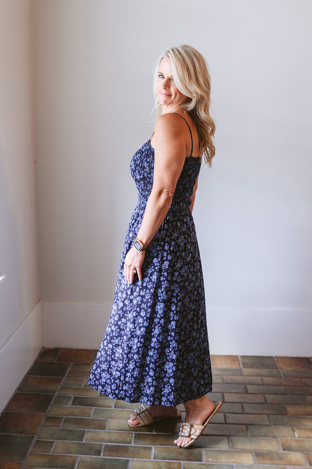 Floral Print Smocked Midi Dress