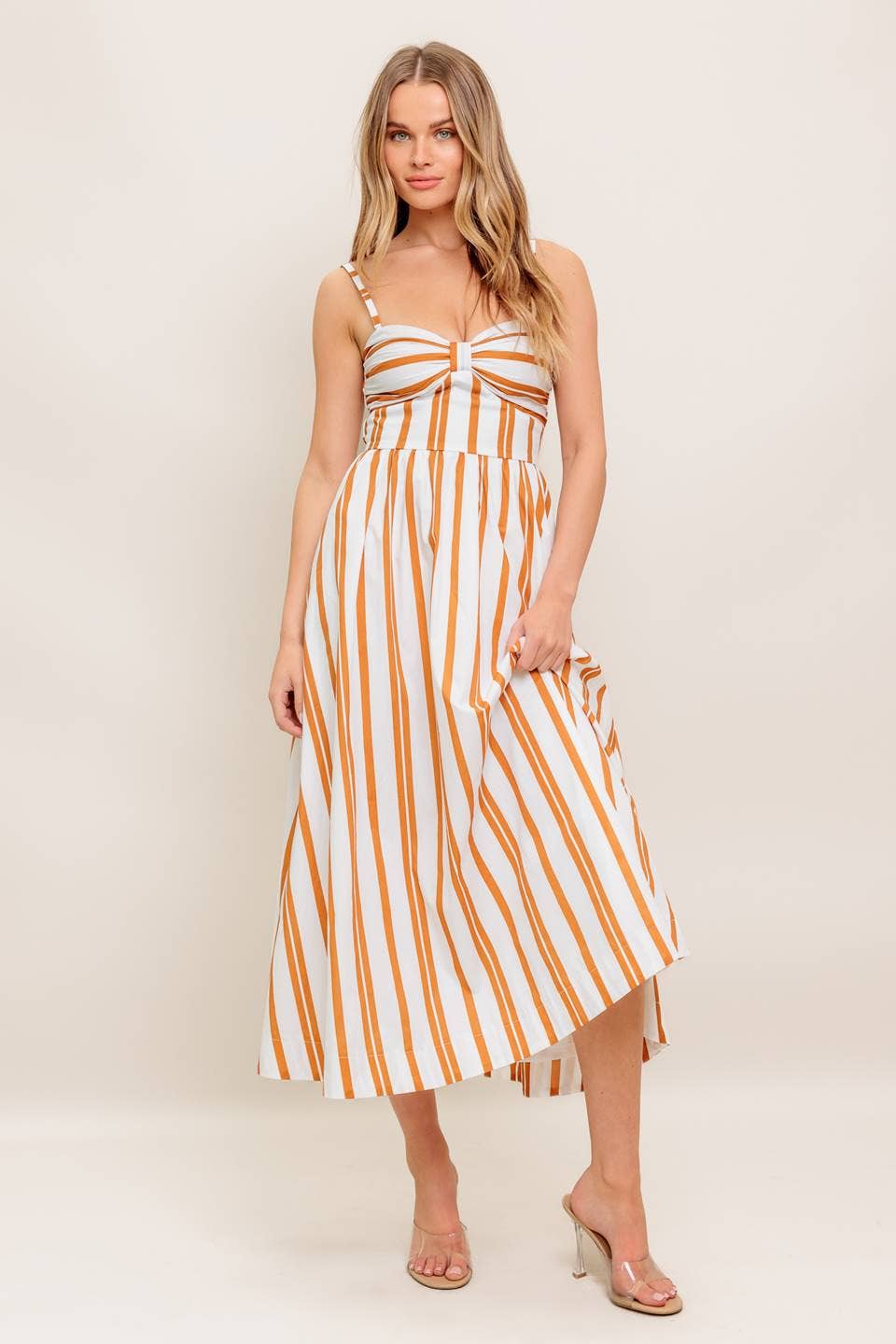 Ivory & Brown Stiped Midi Dress