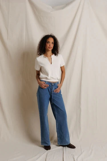 Cleo french terry short sleeve v neck sweatshirt