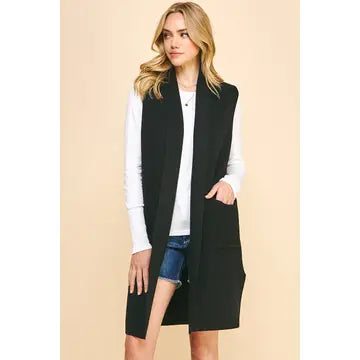 Black Sleeveless Open Cardigan