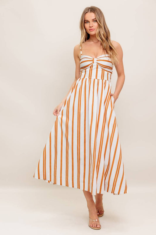 Ivory & Brown Stiped Midi Dress
