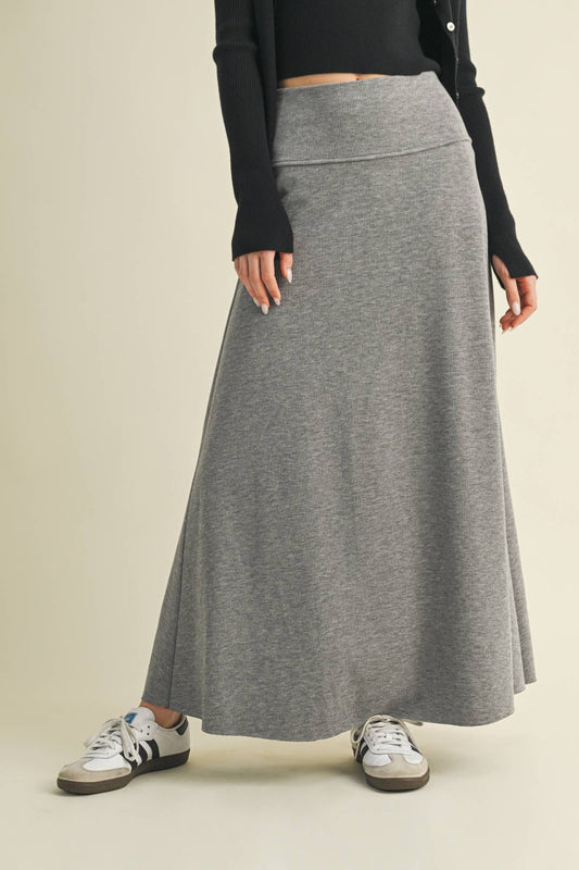 Grey Brushed Rib Maxi Skirt