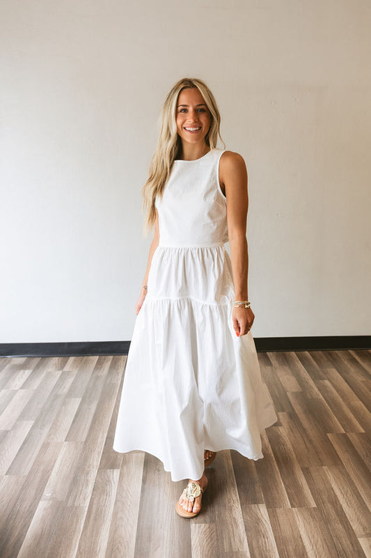 Sleeveless Tiered Dress w/Back Ruched Detail