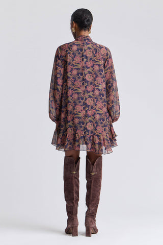 Paisley Chiffon Ruffle Mini Dress